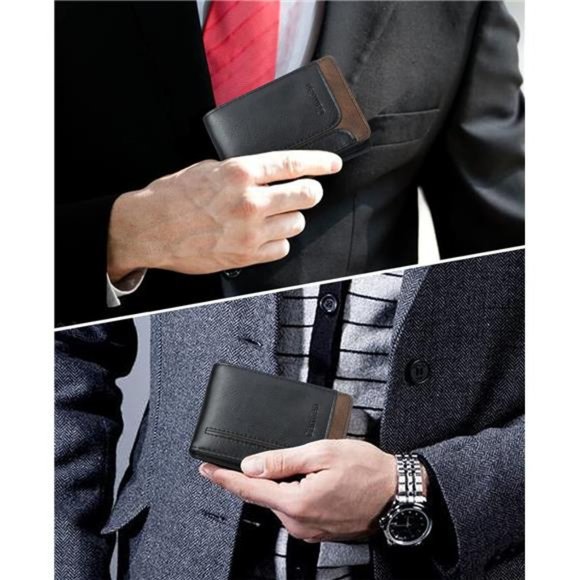Mens Leather Wallet Front Pocket Bifold RFID Blocking Wallet Stripe Black - Picture 7 of 7